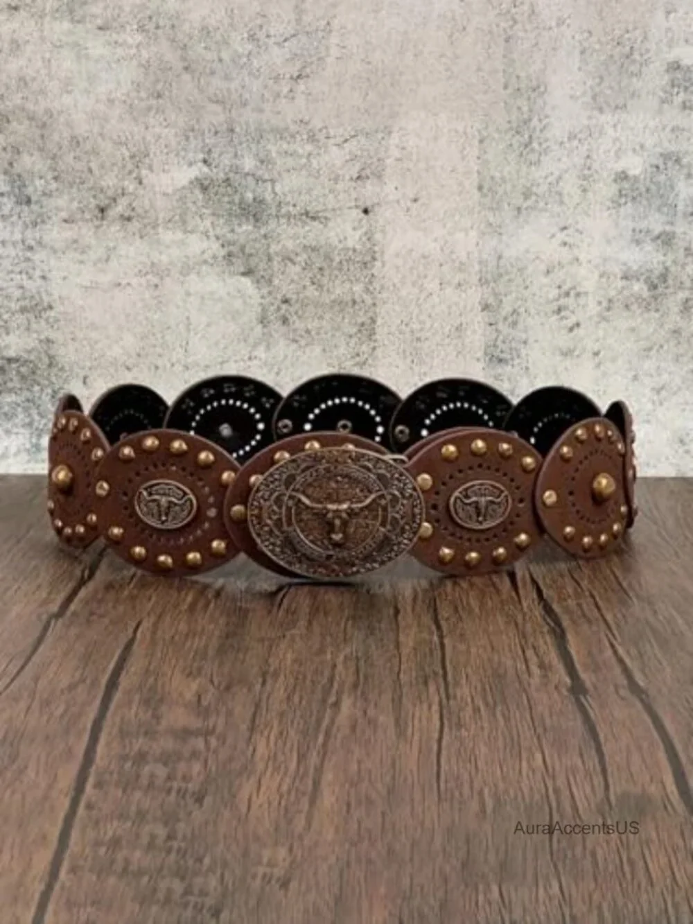 Disc PU Leather Western Cowboy Chunky Belt for Dresses Jeans